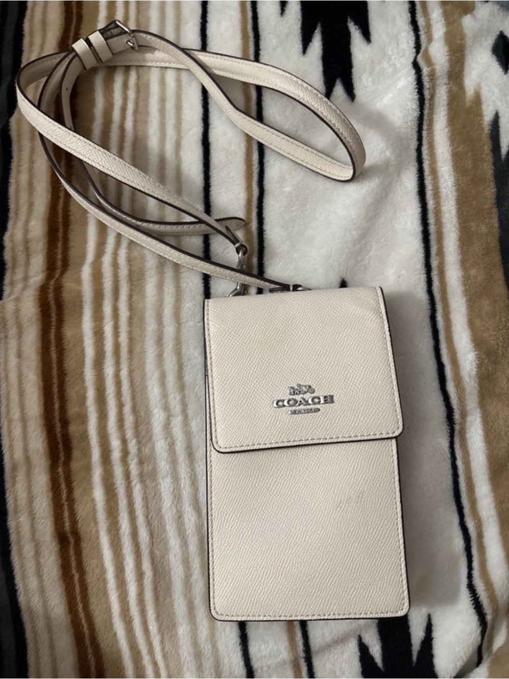 Coach Cream Leather Crossbody Phone Pouch